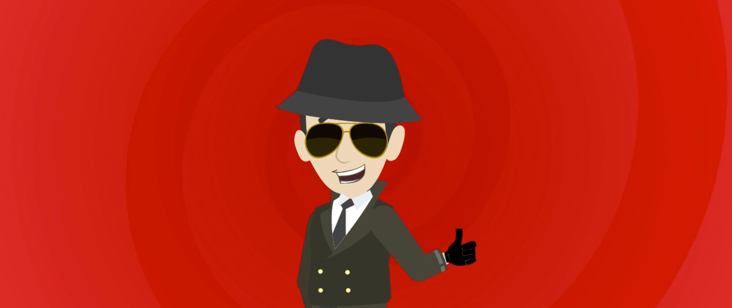 Illustration of a smiling spy character from Vyond giving a thumbs up.