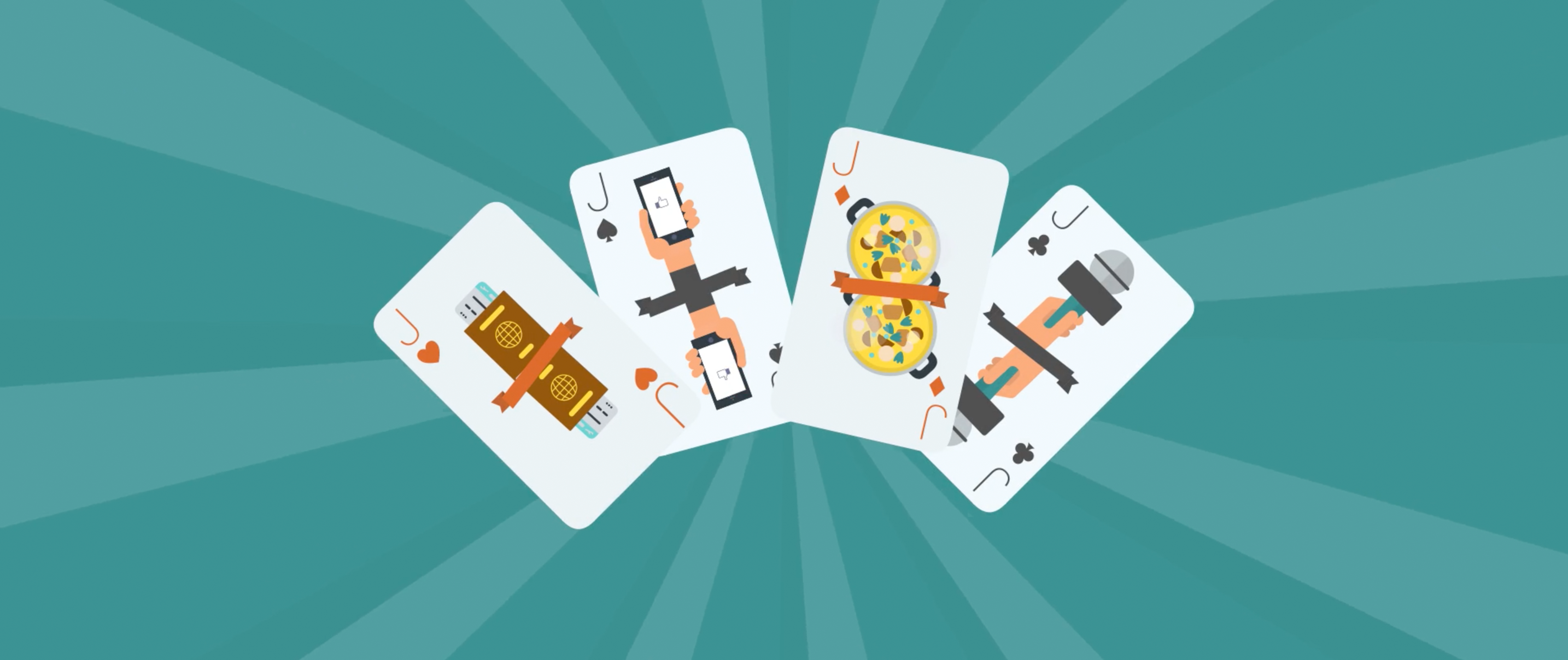 Four playing cards face up, each showing illustrations from the videos included in the post. Banner for Vlogging use cases and ideas