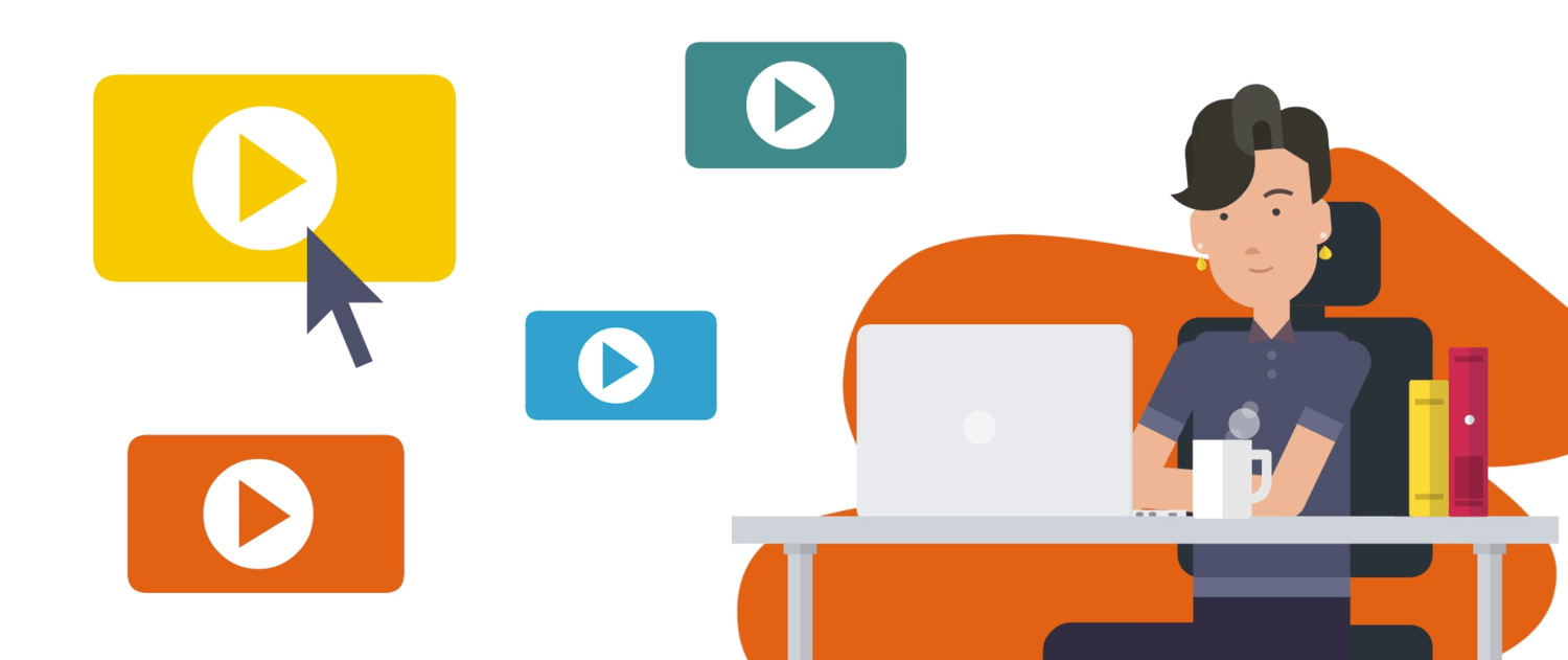 A person working with videos on their computer. Banner image for How to Use Video in TalentLMS to Create Customer Training