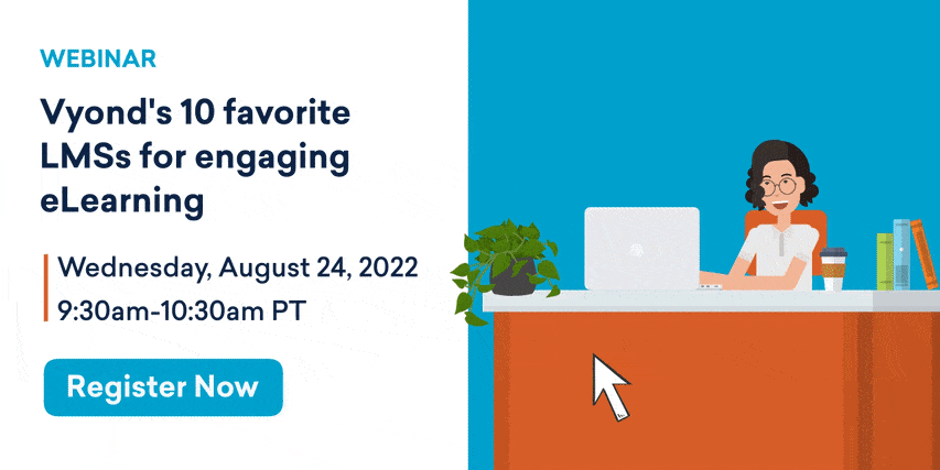 Banner image for Vyond's 10 favorite LMS for engaging eLearning. The image shows a person working on their laptop.