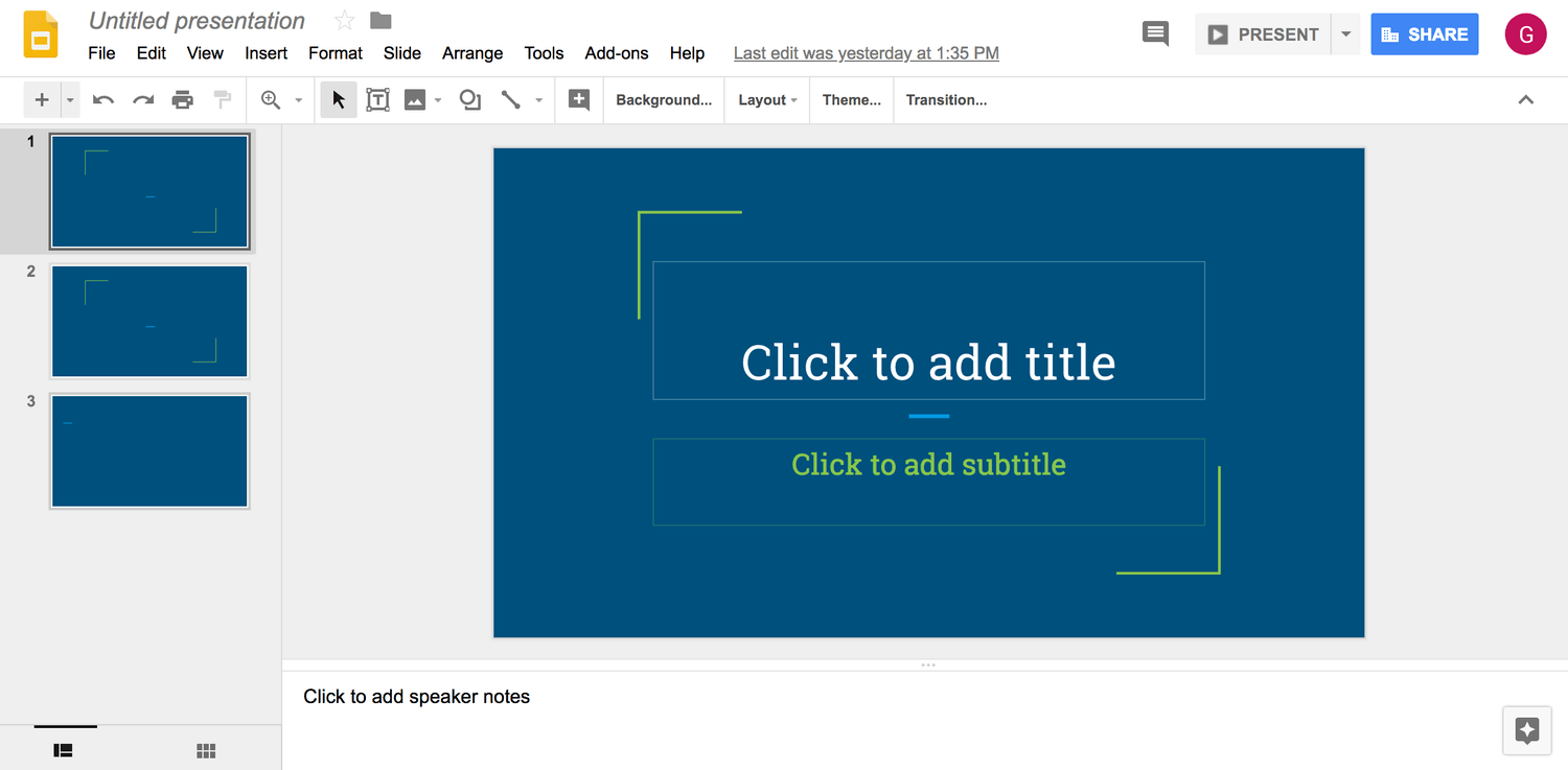 Screenshot of google slides UI. A powerpoint alternative