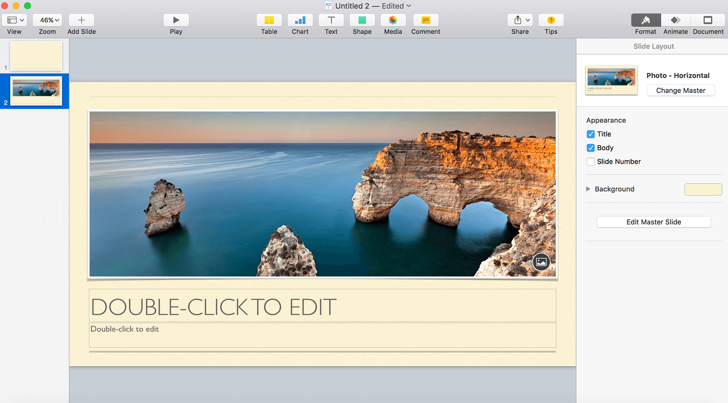 screenshot of Keynote UI, a powerpoint alternative