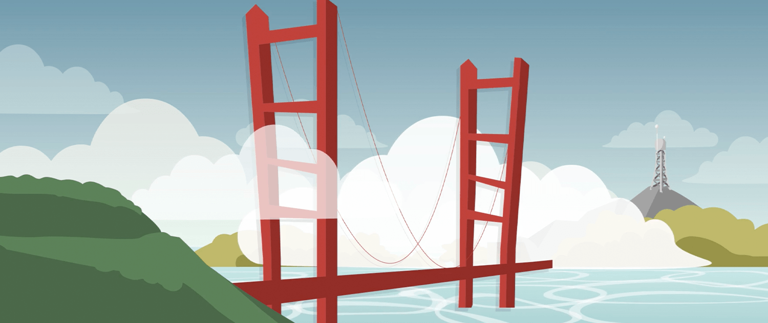 An illustration of the Golden Gate Bridge designed for the banner image of the resource post "How to Make and Use Video Backgrounds on Zoom"